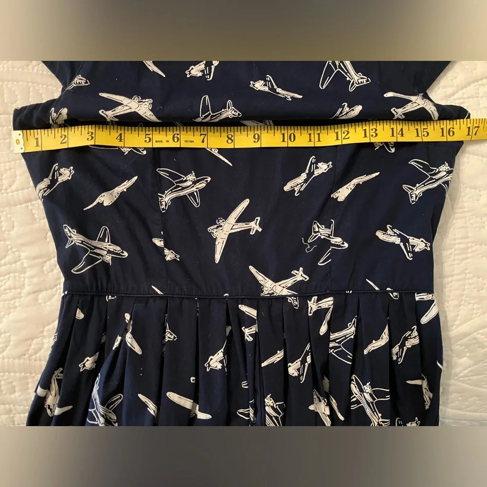 Vintage Modcloth Emily and Fin Airplane/Jet/Planes/Air Force Navy Cotton Dress - Picture 6 of 11